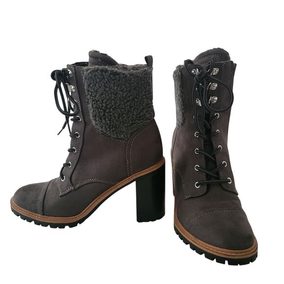 NINE WEST | Fall Fur Heel Dark Grey Cozy Boots - Picture 5 of 12